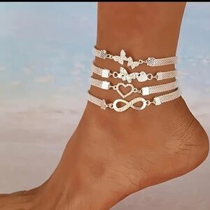 Really Sexy 4 Pc Silver Infinity & Butterfly Anklet Set. 7.5 In Adjustment.